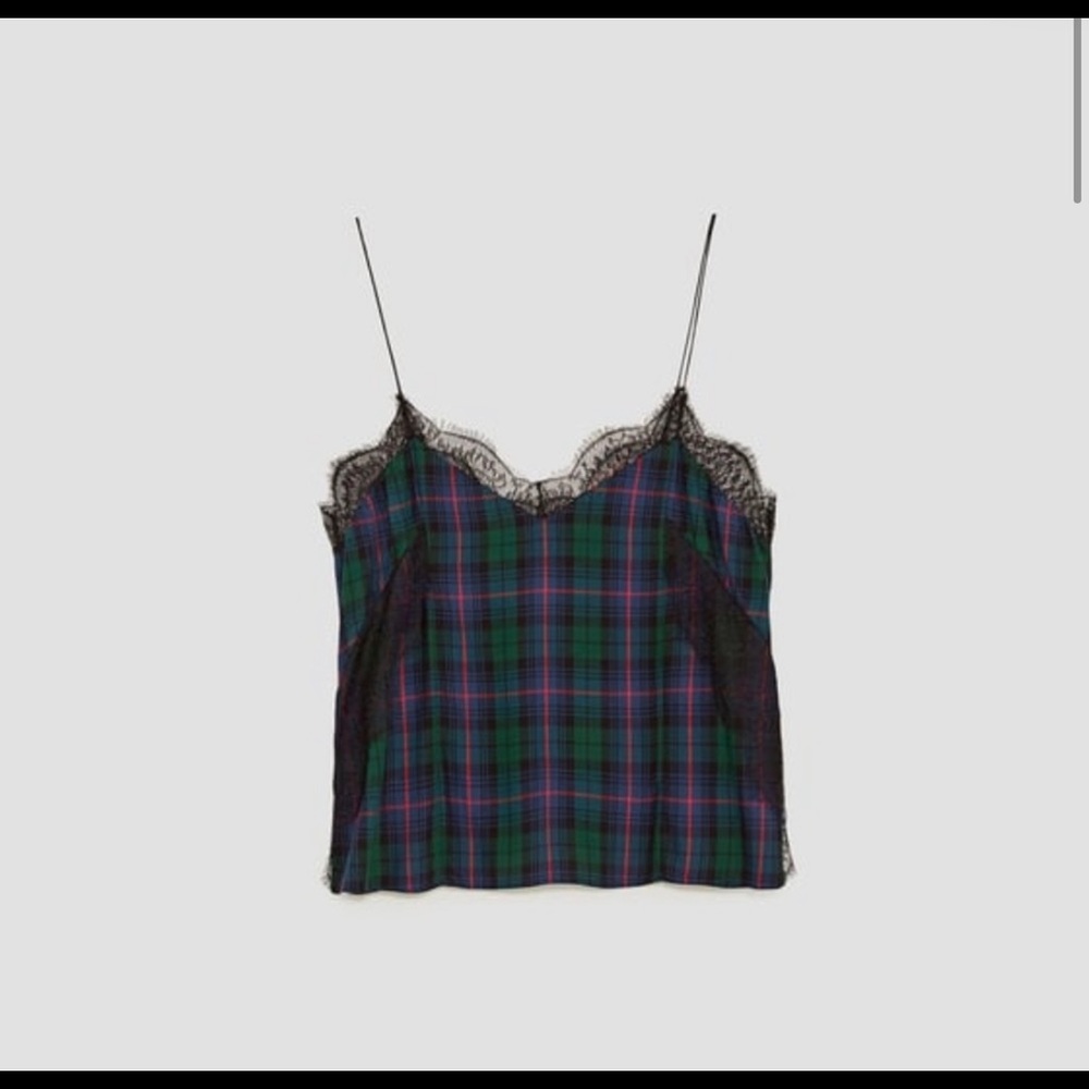 Zara Lace & Plaid Blouse
